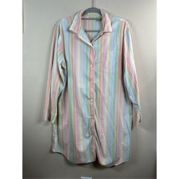 L.L. Bean Vintage 90's Cotton Stripes Button Sleep Shirt Dress Sz Large - Picture 1 of 6